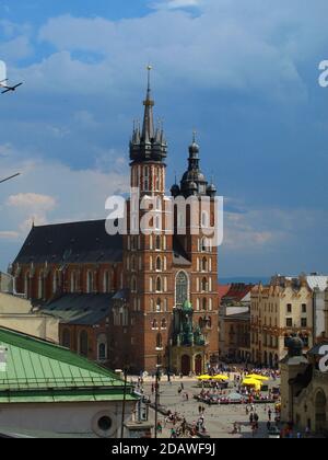 Basilica of St. Mary. Every full hour from the tower, a trumpet plays ...