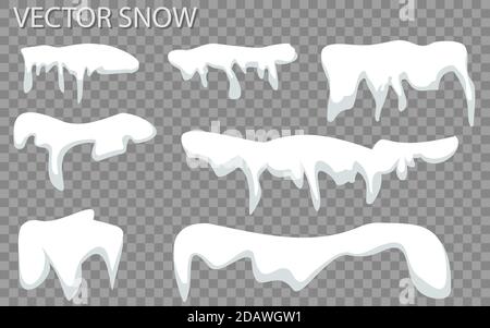 Snow, ice cap with shadow. Snowfall and snowflakes. Winter season. Transparent Christmas and New Year background. EPS 10 Stock Vector