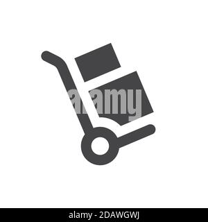 Trolley hand truck vector icon. Push cart with boxes simple symbol. Stock Vector