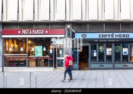 Pret a Manger and Cafe Nero shop on high street in Croydon Stock Photo