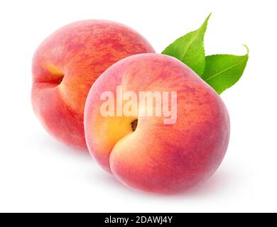 Two fresh peaches isolated on white background Stock Photo