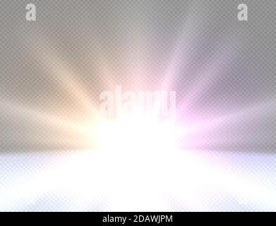 Abstract golden bright light. White shine burst vector illustration isolated. Bright and shine color light star. Light effect transparent background Stock Vector
