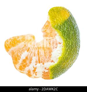 Peeled Tangerine, clementine, mandarines fruit isolated on white background. Macro Stock Photo