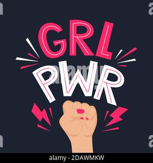 GRL PWR quote. Girl Power cute hand drawing motivation lettering phrase for t-shirts, poster, clothing, stick on laptop, phone, wall. Feminism slogan Stock Vector