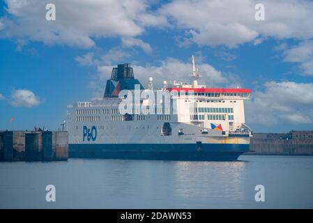 Port of Dover, Kent, England, UK. 2020. A cross channel ferry the Pride of Kent departing Dover Harbour. Stock Photo