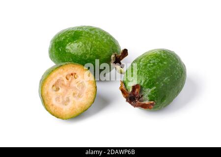 Ripe feijoa fruit close up isolated on white background Stock Photo