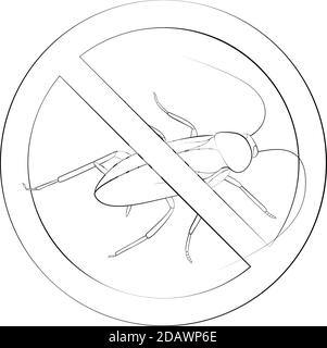 Stop cockroach sign black line symbol. Monochrome vector illustration. No more bugs icon isolated on white. Stock Vector