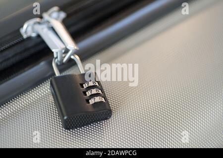 small Luggage lock, magnetic closure combinations, safety on the road Stock Photo