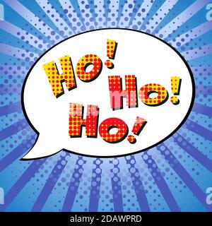 Ho-ho-ho Xmas banner. Square blue background and bright word cloud ho-ho-ho! decorative red letters. Isolated abstract graphic design template. Greeti Stock Vector