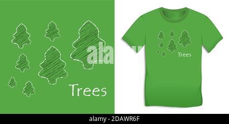 Trees chalk pattern, Christmas motif image, graphic design for t-shirts vector Stock Vector