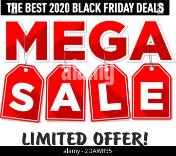 Black friday mega sale banner layout design. Illustration, vector on transparent background Stock Vector