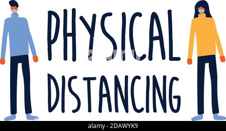 physical distancing lettering campaign hand made flat style vector illustration design Stock Vector