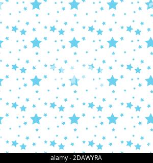 Star seamless pattern. Night, space or christmas theme. Flat vector background in blou and white. Stock Vector