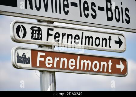 Illustration shows the name of the Fernelmont municipality on a road ...