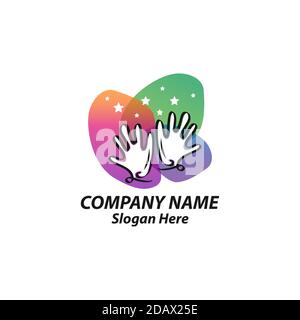 kid child take stars raising star hand care logo icon design inspiration Stock Vector