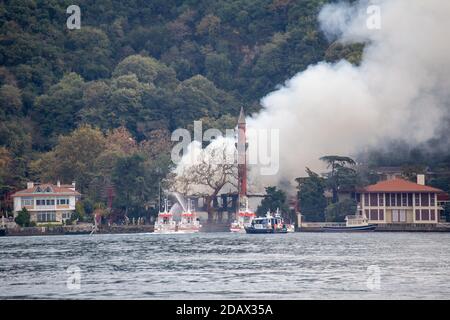 In the fire that broke out in the Vanikoy Mosque, a historical mosque from the Ottoman Period, was completely destroyed on November 15, 2020. Stock Photo