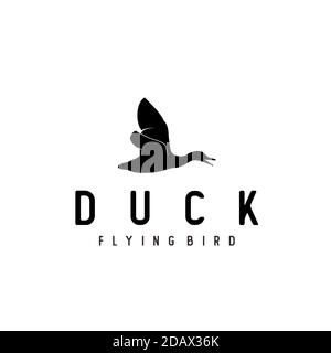 Silhouette of Side Flying up duck, goose, swan logo design. Stock Vector
