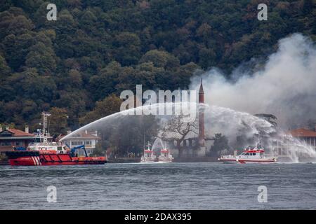 In the fire that broke out in the Vanikoy Mosque, a historical mosque from the Ottoman Period, was completely destroyed on November 15, 2020. Stock Photo