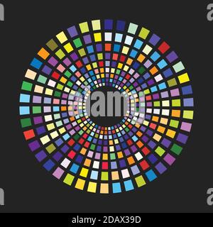 Concentric dashed circles. Rectangular geometric shapes with different colors on the round path. Vector background. Stock Vector
