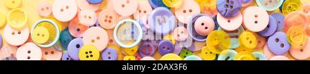 Multi-colored Plastic Buttons. Long Banner Stock Photo