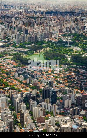 The Great Christmas tree in Ibirapuera Park in December in Sao Paulo city, Brazil, is so impressive that it can be seen from the plane when flying in Stock Photo