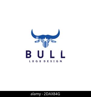 western Bull Head silhouette with star logo design Stock Vector