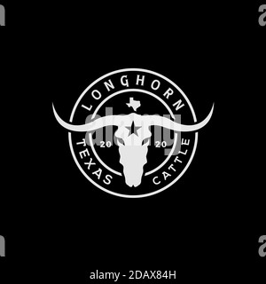 Texas Longhorn, Country Western Bull Cattle Vintage Retro Label Badge Logo Design Stock Vector