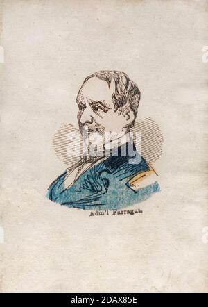 Engraving of David Glasgow Farragut.  David Glasgow Farragut (1801 – 1870) was a flag officer of the United States Navy during the American Civil War. Stock Photo