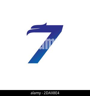 Number 7 with Eagle Head Logo Design Stock Vector