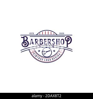Vintage Barbershop Logo Design With Razor hair comb Elements Stock Vector