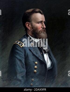 Portrait of Ulysses S. Grant. Ulysses S. Grant (1822 – 1885) was an American soldier and politician who served as the 18th president of the United Sta Stock Photo