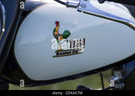 A vintage BSA-Birmingham Small Arms-Bantam motorbike on display at a fair. England UK GB. Stock Photo