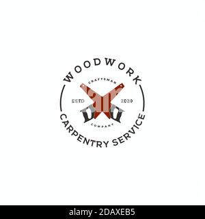 vintage crossed saw, carpentry logo design Stock Vector