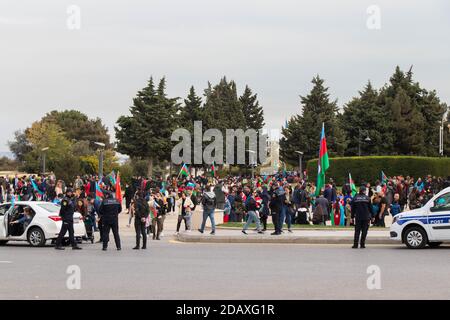 Baku - Azerbaijan: 10 November 2020. People celebrate victory day in Baku. Stock Photo