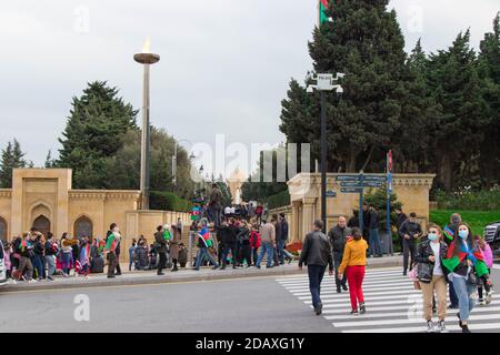 Baku - Azerbaijan: 10 November 2020. People celebrate victory day in Baku. Stock Photo