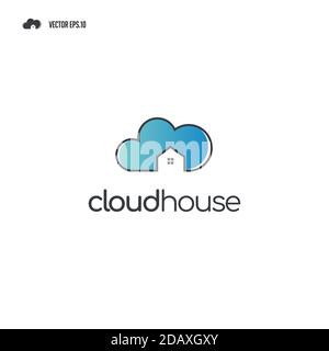 cloud computing with house logo design Stock Vector