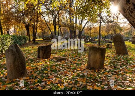 Sofia Bulgaria lapidarium with stone epigraphs, acroterions, columns, cornices from antique and late antique II - VI century found in ancient Serdica Stock Photo