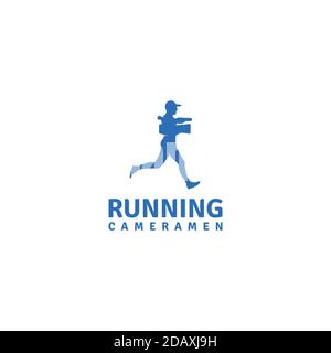 Running cameraman, Creative Bulb Camera Cameraman Film Movie Video Cinema Production logo design Stock Vector