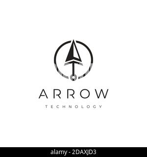 Spear / Arrowhead and technology with initial A & T logo design Stock Vector