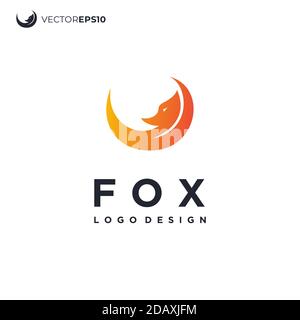 Simple Fox and Moonlight Logo Design Stock Vector