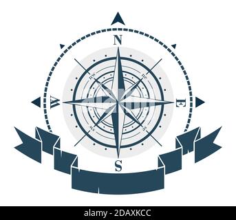 Corporate logo with windrose and ribbon. Vector Stock Vector