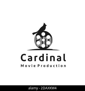 Film reel and cardinal bird for movie / cinema logo design Stock Vector