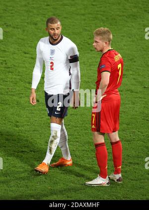 England's defender Kyle Walker and Belgium's Kevin De Bruyne pictured after the UEFA Nations League League A, Group 2 match at King Power Stadion At Den Dreefts, Leuven, Belgium. Stock Photo