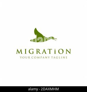 Flying up Goose, swan, duck silhouette logo design Stock Vector