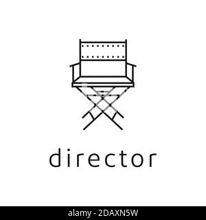 Simple Minimalist line art movie film director chair with negative film logo design Stock Vector