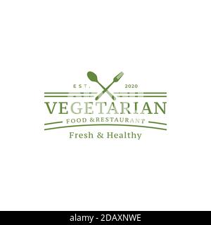 Spoon Fork Knife for Vegan Restaurant Bar Bistro Vintage Retro Logo design vector Stock Vector