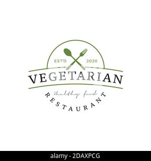 Spoon Fork Knife for Vegan Restaurant Bar Bistro Vintage Retro Logo design vector Stock Vector