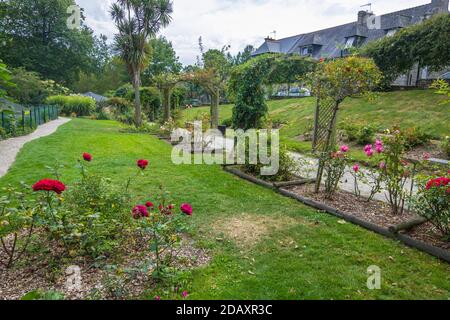 Dinan, France - August 26, 2019: View of the Garden or Jardin des Petits Diables is located in Chateau de Dinan in French Brittany Stock Photo