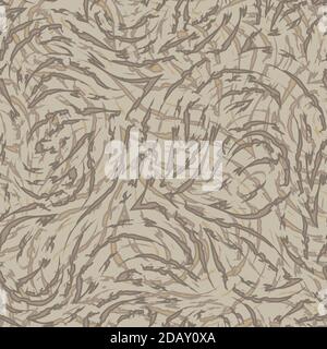 Brown smooth lines and corners with ragged edges on a beige background vector seamless pattern.Abstract texture in pastel colors Stock Vector