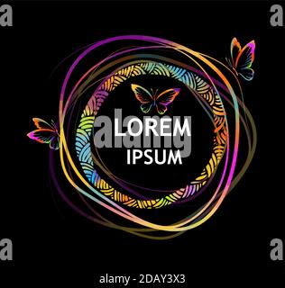 Multicolored frame made of lines with butterflies. Vector illustration Stock Vector